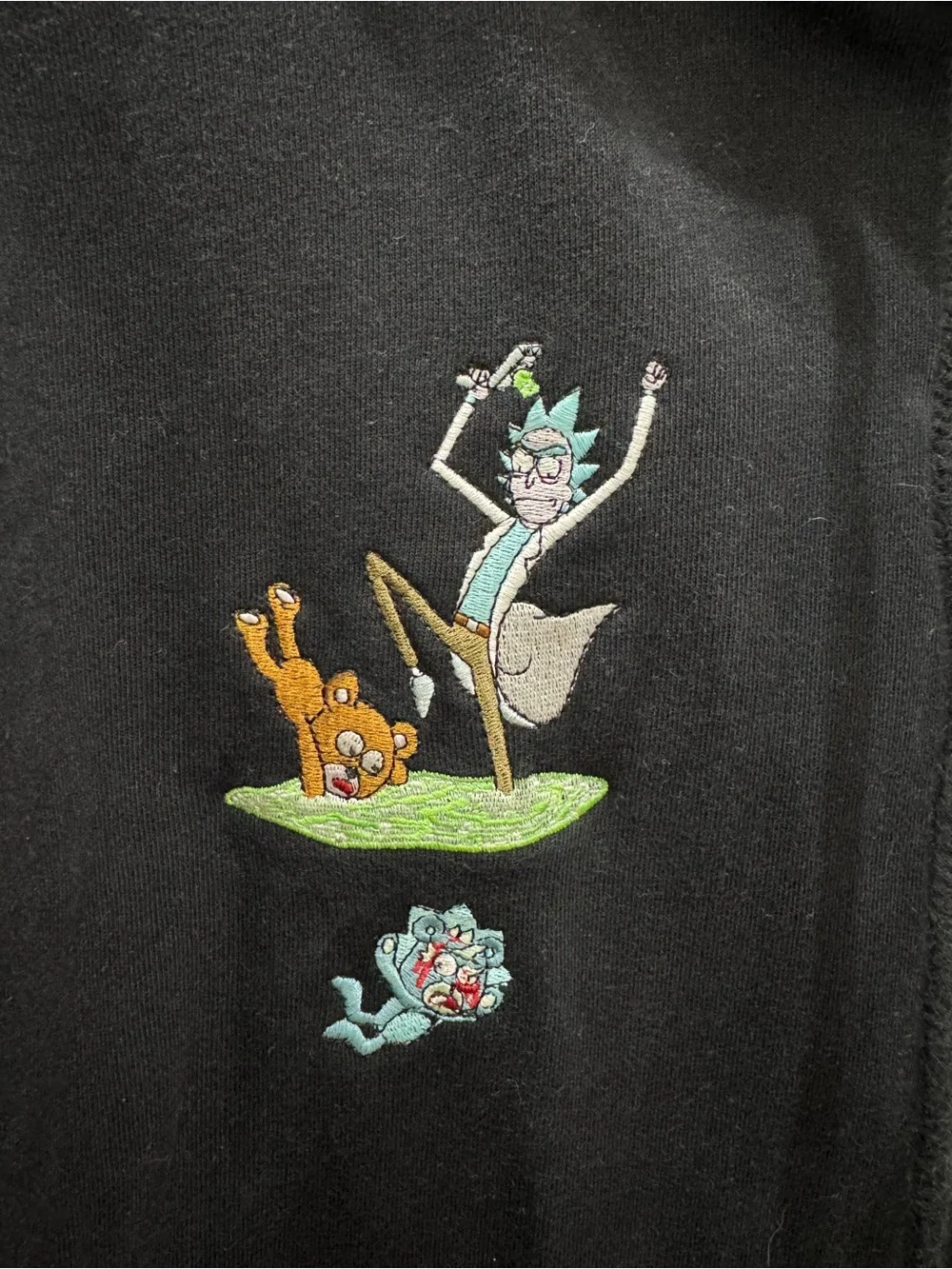 Teddy Fresh x Rick and Morty Hoodie Black Embroidered Pullover Men’s M Cotton